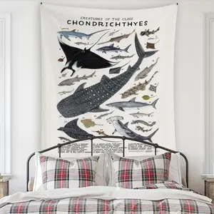 Colorful Ocean Marine Life Themed Polyester Tapestry - 1 Count, Lightweight, Durable Wall Hanging, Home Decor for Living Room, Bedroom