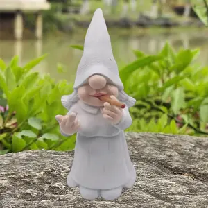 8'' H Funny Middle Finger Lady Gnomes Statues Outdoor Decor, Naughty Smoking Sculptures Garden Yard Patio Decorations, Paintable Unique Gifts