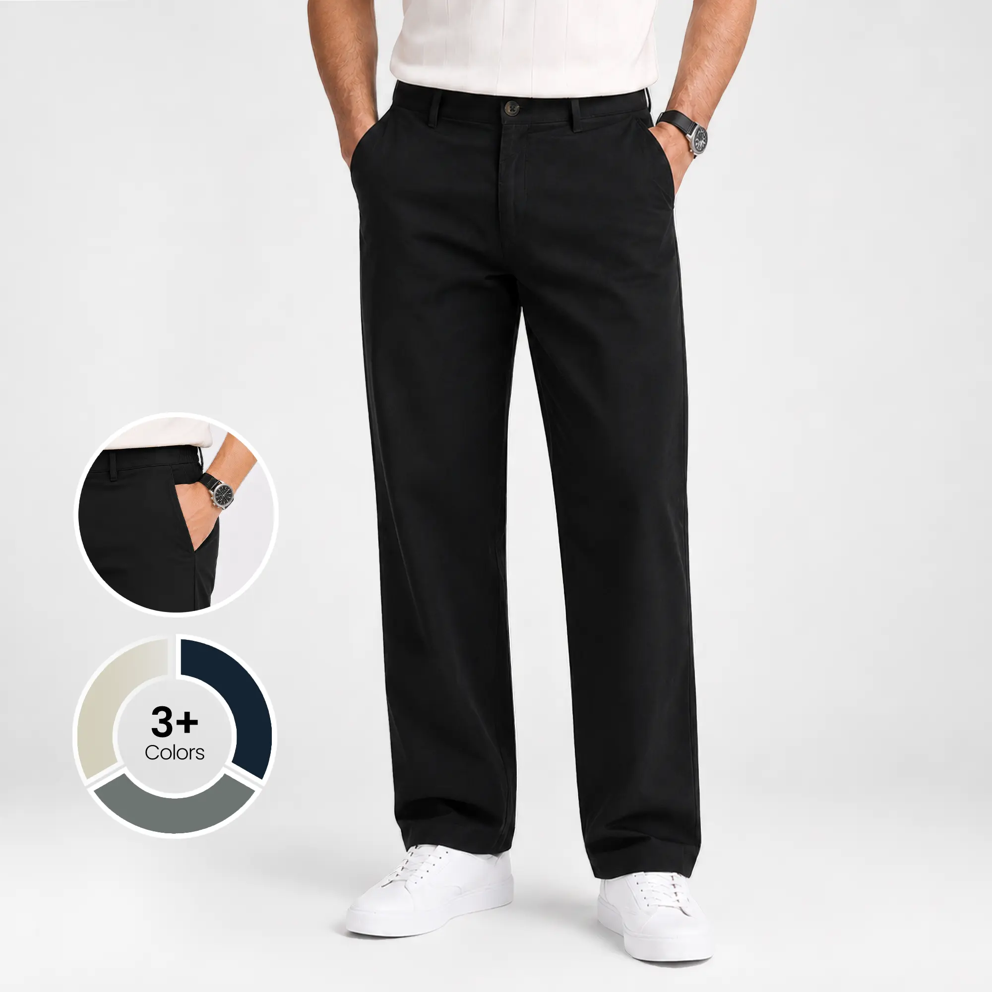NY Threads Men's Chino Pants, Classic Straight Fit in Breathable Cotton Stretch Fabric, 4-Pocket Business Style Trousers with Belt