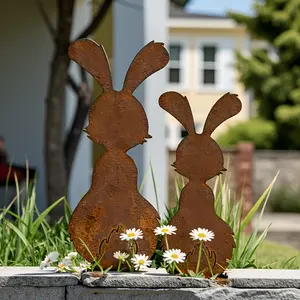 Funny Rabbit Natural Rusty, Metal Rabbit Garden Plug - Easter Country Style Outdoor Decor, Cute Rabbit Sculpture Plant Pile, Yard Decor Ornament, Garden, Rabbit Shaped Pot Plant Climbing Frame, Perfect Gift for Easter Gardening Lovers