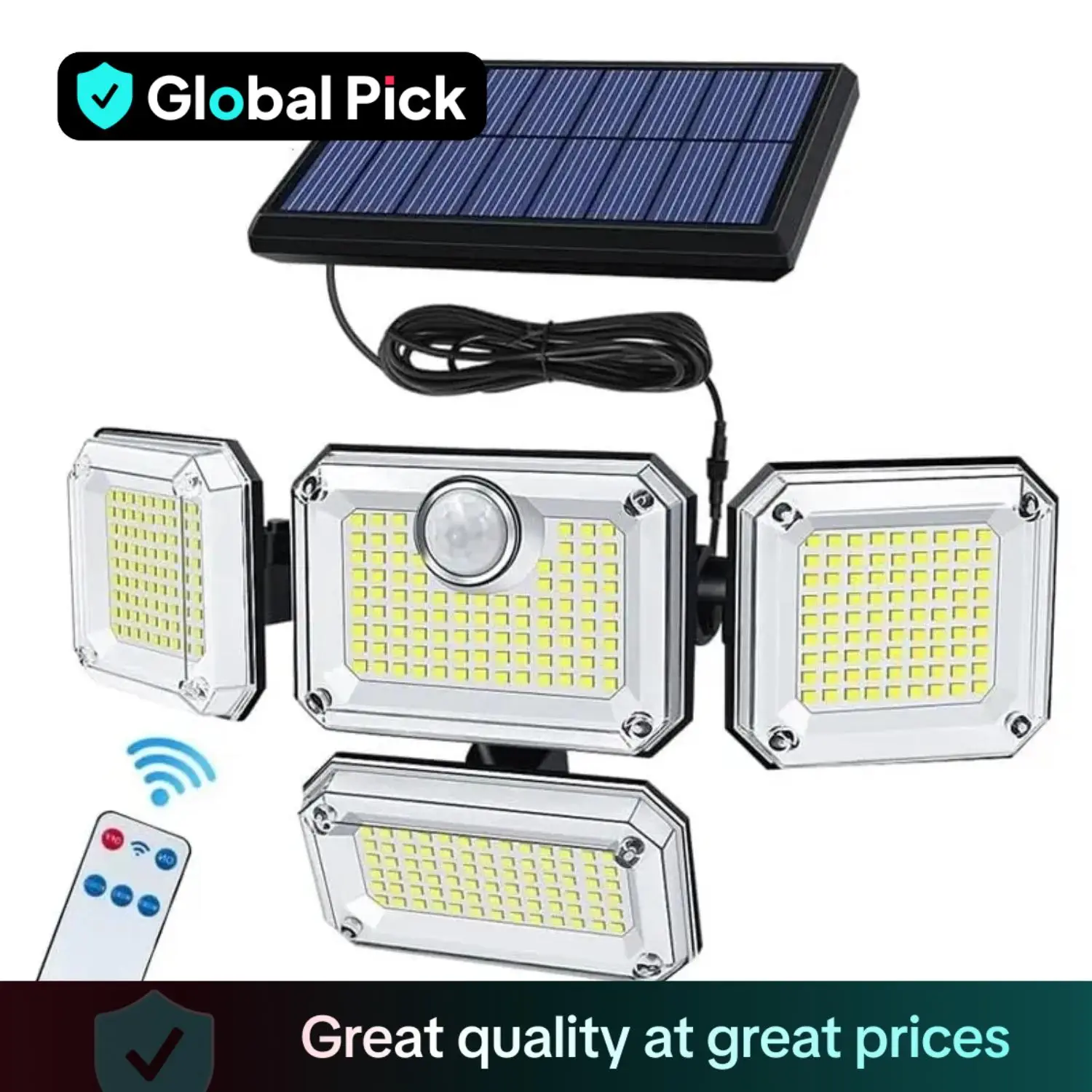 Solar Powered Outdoor Illumination Lights, 4-head 270° Wide Angle LED Motion-Sensor Light, Waterproof Solar Security Light for Front Door Yard Garage,