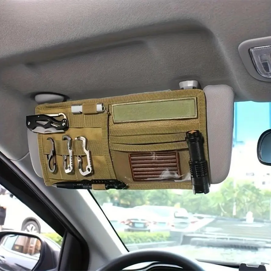 PU Leather Sun Visor Organizer, Multi-Pocket Car Interior Accessories with Sunglasses Clip, Card Slots & Phone Holder - Universal Fit, Car Interior Organizers, Vehicle Accessories, Cars Accessories