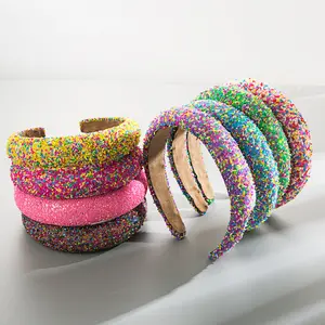Candy Sprinkle Headbands for Women Little Girls Colorful Beaded Padded Headband Cute Birthday Girls Hairband Rainbow Hair Accessories Gifts for Women
