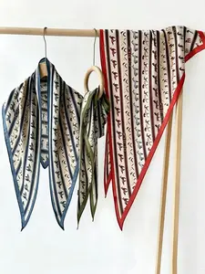New Vintage Triangle Silk Scarf for Women, All-Season Fashion Neck Warmer, Loose-Fit Headscarf Accessory, Casual Style
