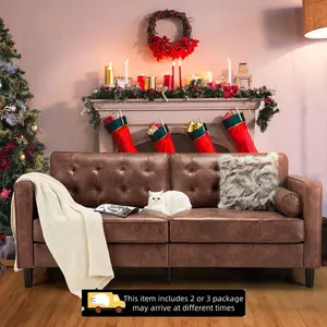 【2/3 packages arrived at different times】YODOLLA 84.2”Mid-Century Sofa Couch,Tufted Synthetic Suede Fabric Modern Couch with 2 Bolster Pillows, Sofas Couches for Living Room,Apartment, Office