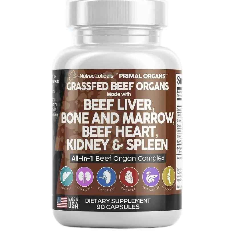 Grass Fed Beef Organ Capsules 3000mg - Premium Quality Liver, Marrow, Heart, Spleen, and Pancreas Healthcare Supplement Muscle Vitamin