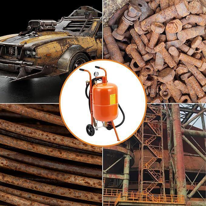 10 Gallon Sand Blasting Machine, 125 Psi Pressure Air Sand Blasting Kit w/4 Ceramic Nozzles & Oil-Water Separator, for Stain Removal Paint Handheld Compressor Tool