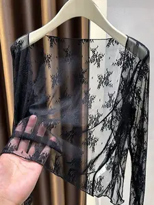 New Lace Thin Open Front Cardigan Women's Sheer Sun Protection Shawl, Soft Style Outerwear Air Conditioning Top, Short Sleeve Upper Garment