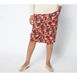 Denim & Co. Petite Printed Knit Twill Pull-On Skirt
