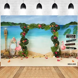 Photography Background Tropical Beach Scene Flamingos Seaside Arch Ocean View Personal Portrait Photo Studio Backdrop