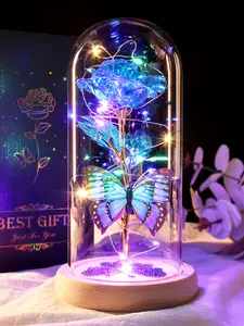 DEEMEI Birthday Gifts for Women Eternal Flower Light Up Galaxy Rose in Glass Dome with Butterfly Valentines Day Gifts for Her Mom Girlfriend Daughter