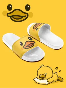 Women's Duck Slide Sandals, Cute Cartoon Duck Face Slippers, Smile Face Slippers, Lightweight Eva Sole, PU Leather Upper, All Season Comfort