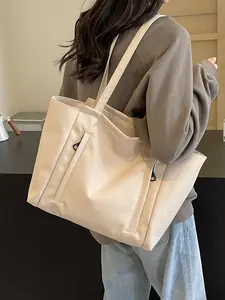Large Capacity Simple Lightweight Shoulder Tote Bag, Casual Fashion Multi-Pocket Design for Daily Outing, Work Commuting