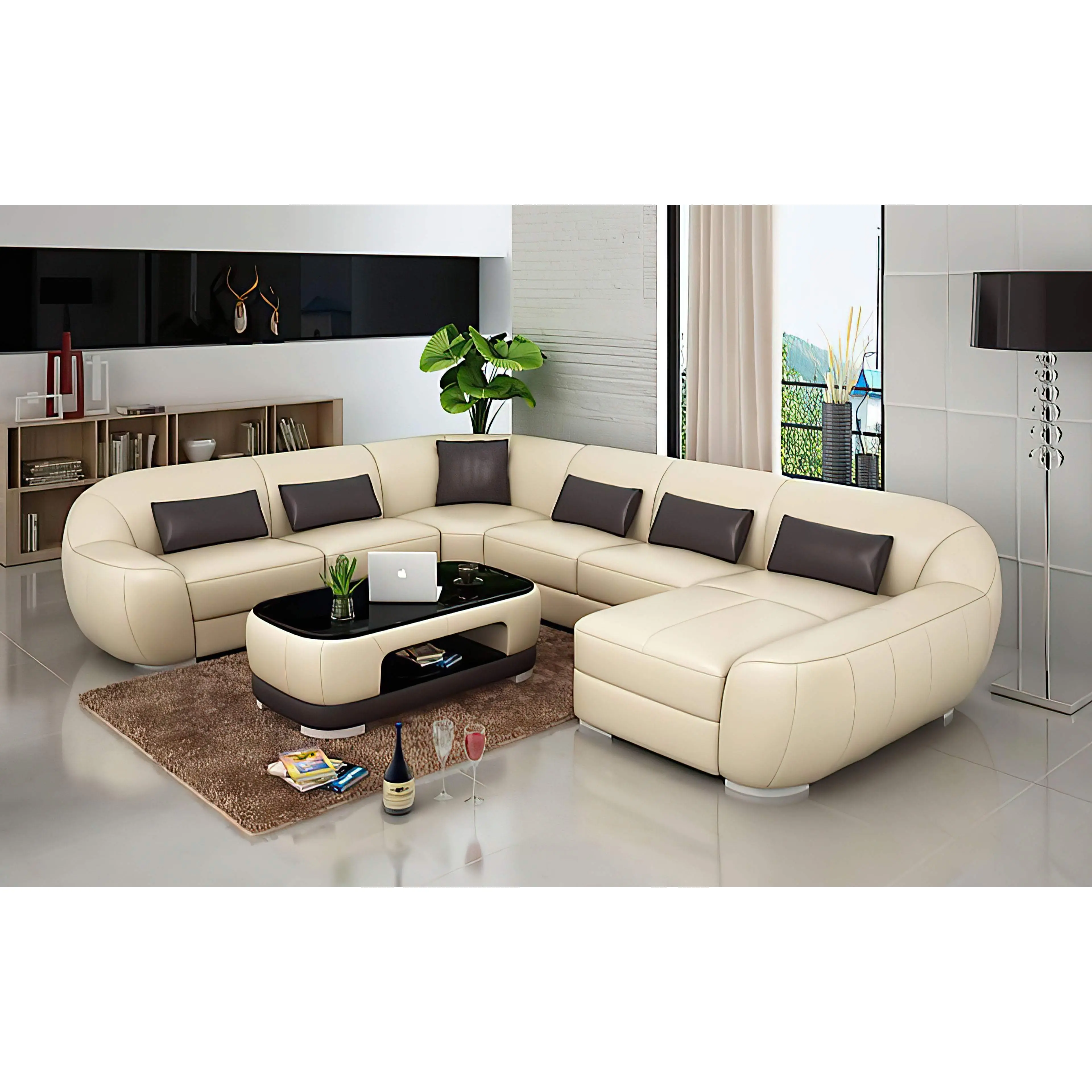 Semira Modern U-Shape Leather Sectional gray removable gray soft cloud couch