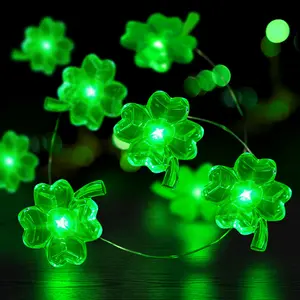 Four-leaf clover string lights,Saint Patrick's Day, 4 meters, 50 lights - no batteries included. Outdoor decoration, creates ambiance, suitable for dates/parties/holidays.