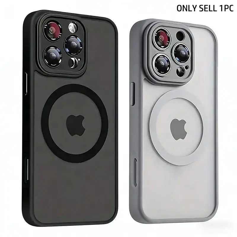 Luxury Matte Magnetic Wireless Charging Phone Case, Shock-Absorbing Lens Protection Casing for Apple iPhone 11/12/13/14/15/16/17 Pro/Pro Max/Plus