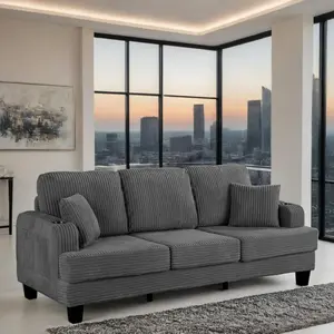 Brooklyn 84"W Corduroy Tufted Upholstered Sofa, Side Pocket, Pillows Included, Ottoman Not Included