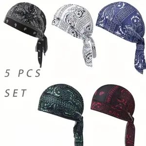 Five-Piece Paisley Pirate Hat Set, Sun Protection Hats, Helmet Lining, All-Season Wear, Stylish and Functional Headwear, Helmet Liner Hat