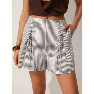 Cider Linen-blend Mid Rise Striped Lace up Shorts