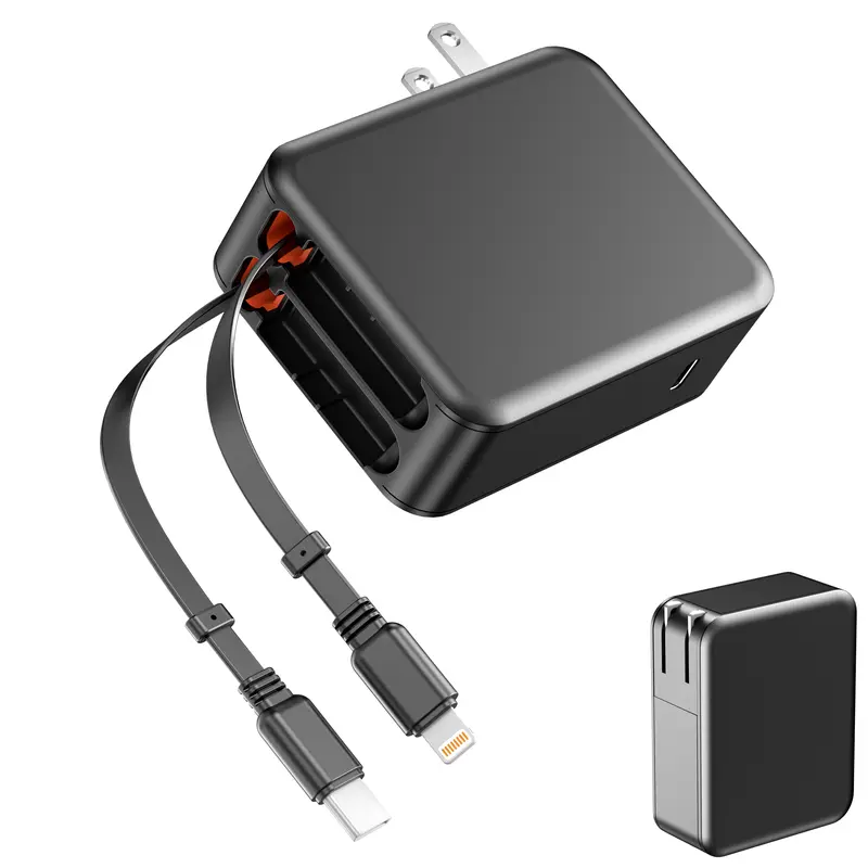 35W Retractable Wall Phone Charger - Multi-Port Charging Cable Chargers with Dual Lightning Cables, 3-Port USB Hub & Type C Charging, Fast Charging for Cellphone (iPhone 16/15/14/13/12/11, iPad, Samsung/LG) & Protection for Electronic Devices