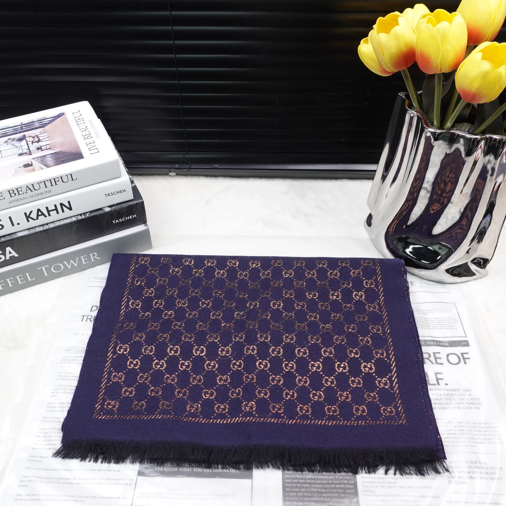 Pre-owned Gucci Blue GG Wool Scarf T10358508