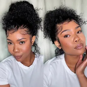 GK Hidden Strap Curly Wave 360 Glueless Wigs Human Hair Pre Plucked Pre Bleached Human Hair Wig With Drawstring 180 Density Wet and Wavy HD Full Lace Front Wigs Human Hair 26 inch