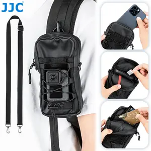 JJC Backpack Strap Pouch For Phone Gopro Compact Camera Powerbank Airtag Holder Utility Versatile Tactical Fabric Splash-Proof Crossbody Strap Carrying Holsters Carabiner Outdoor Travel Hiking Climbing POV Shooting EDC Pouch