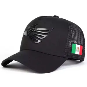 Unisex Trucker Cap with Mexican Eagle Patch Design, Flexible Snapback Closure & Airy Mesh Panel, Lightweight Black Hat, Perfect for Summer Camping, Hiking, Driving and Everyday Casual Dressing