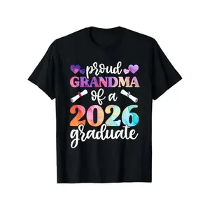 Celebrating the Class of 2026 Proud Grandma Graduate T Shirt Retro Unisex Loose Fit Comfortable Round Neck Slogan Print Graduation Gift for Grandparents Parents and Teachers Suitable for Casual Outfits Parties Beach and Outdoor Wear All Season