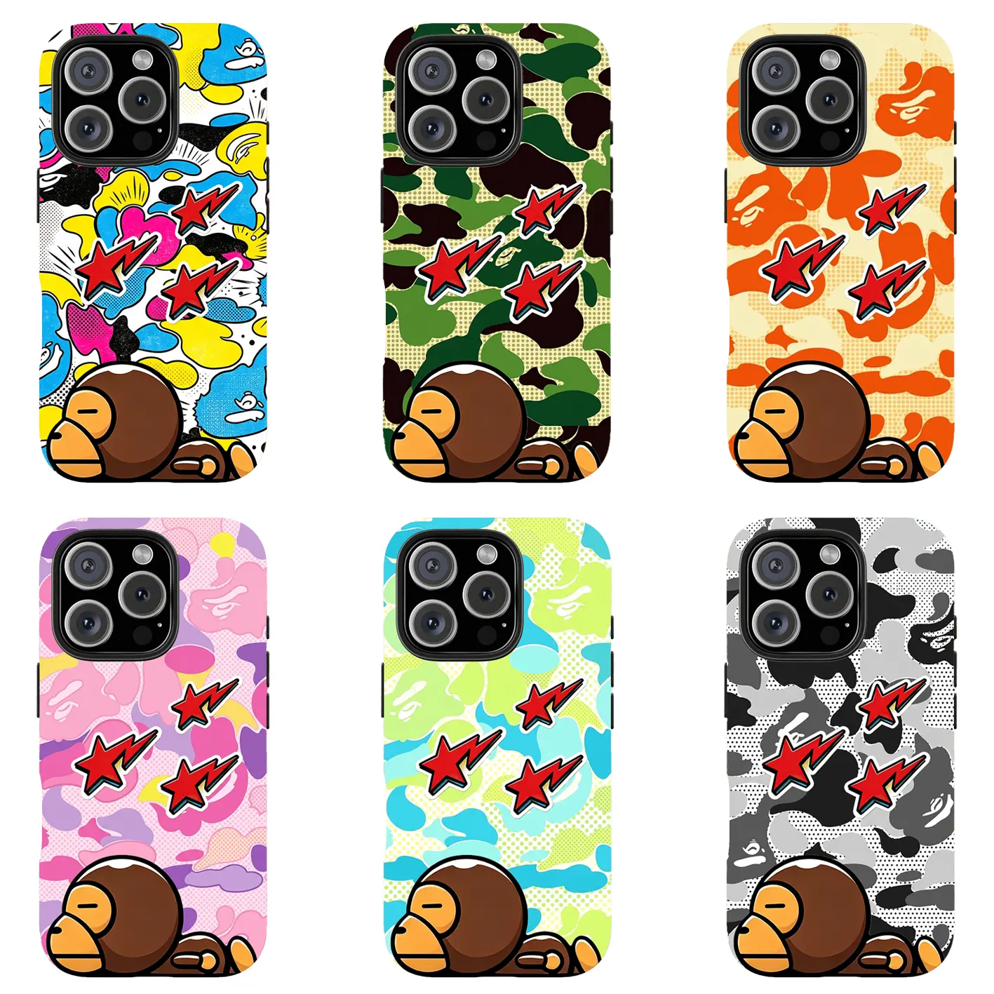 streetwear phone case, camo monkey phone case, hypebeast phone case, camouflage phone case, cartoon monkey iphone case, trendy protective phone case, peach protective case