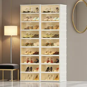 9 Tiers-36 Pairs Foldable Shoe Cabinet with Doors, Large Plastic Folding Shoe Cabinet, Easy Assembly Shoe Shelves Organizer for Entryway, Living Room, Household Storage And Organization