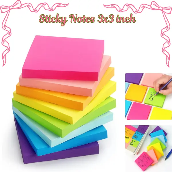 Sticky Notes 3x3 Inch Bright Colors, Self-Stick Pads 8 Pads Pack, 680 Sheets Total (85 Sheets/Pad), Back to School Gift, Colorful Sticky Note Set for Office, Study & Classroom Use