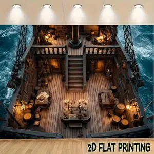 2D Flat Banners 1pc Vintage ship interior  Theme designfor parties, events and home decor, perfect for living rooms