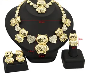 Women's Cute Jewelry 2-Piece Gold-Plated Teddy-Themed Matching Jewelry Set, Including Bracelet and Stud Earrings, HUGS & KISSES Design, Birthday Gift Idea #153