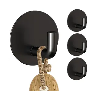 4-Pack Nail-Free Hooks, Modern Simple Style, Stainless Steel, Strong Adhesive, Self Adhesive Hooks, Suitable for Kitchen Bathroom Indoor, Matte Finish