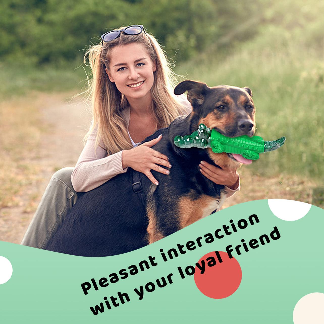 Fuufome Ultra-Rubber Hard Crocodile Chew Bone for Aggressive Chewers - Durable Dog Toy, Mouth Cleaning, Anxiety Relief for All Sizes & Breeds