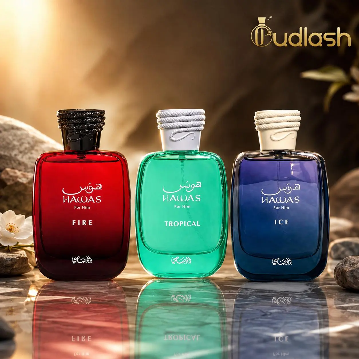 Oudlash Bundle | Rasasi | Hawas | Fire + Tropical + Ice | Men's Fragrance | 100 ML 3.4 OZ | Eau De Parfum | Citrus - Amber & Aquatic