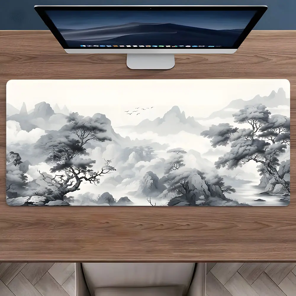Chinese Ink Landscape Large Gaming Mouse Pad,Aesthetic Desktop Drotection Pad,Washable Rubber Pad Non-Slip Lock Edge Multi-Size Mouse Pad Suitable For Home Office,Good Gift for Family and Friends,Gaming Desk Accessory,Office Desk Accessories