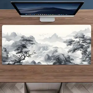 Chinese Ink Landscape Large Gaming Mouse Pad,Aesthetic Desktop Drotection Pad,Washable Rubber Pad Non-Slip Lock Edge Multi-Size Mouse Pad Suitable For Home Office,Good Gift for Family and Friends,Office Desk Accessories