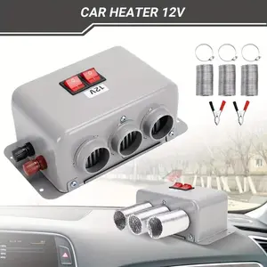 12V 800w 3 Holes Warm Air Blower Car Electric Heater, Fast Heating Fan Demister Defroster Demister Suit, Suitable for Truck Vehicles Taxi-Easy to Use and Install-Perfect for Winter Driving, Low Noise in Winter