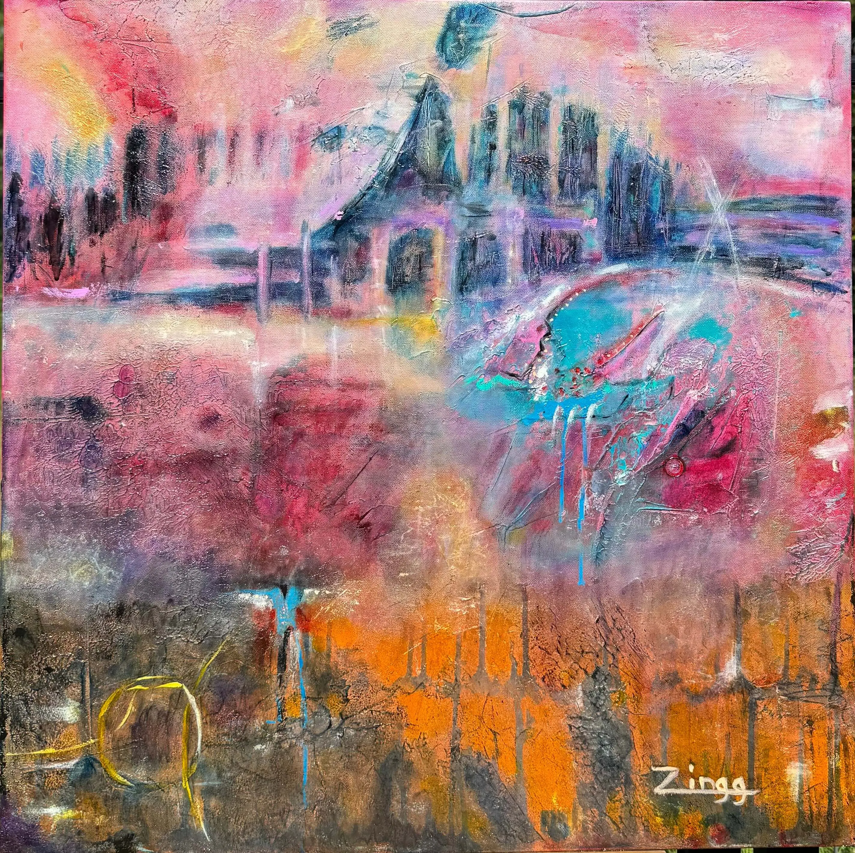 Balancing Layers of Umber | 30x30 inch Modern Abstract by Theresa Zingg