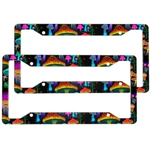 2pcs Neon Shroom Mushroom License Plate Frame Aluminum License Plate Holder Funny License Plate Decorative with Screws Size 12.2x6.3 Inch Men Women ﻿