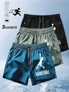 3-Pack Quick-Dry Gym Shorts, Basketball Training Running Fitness, Men's Sportswear, Letter Print, Breathable Ice Silk Fabric, Unisex