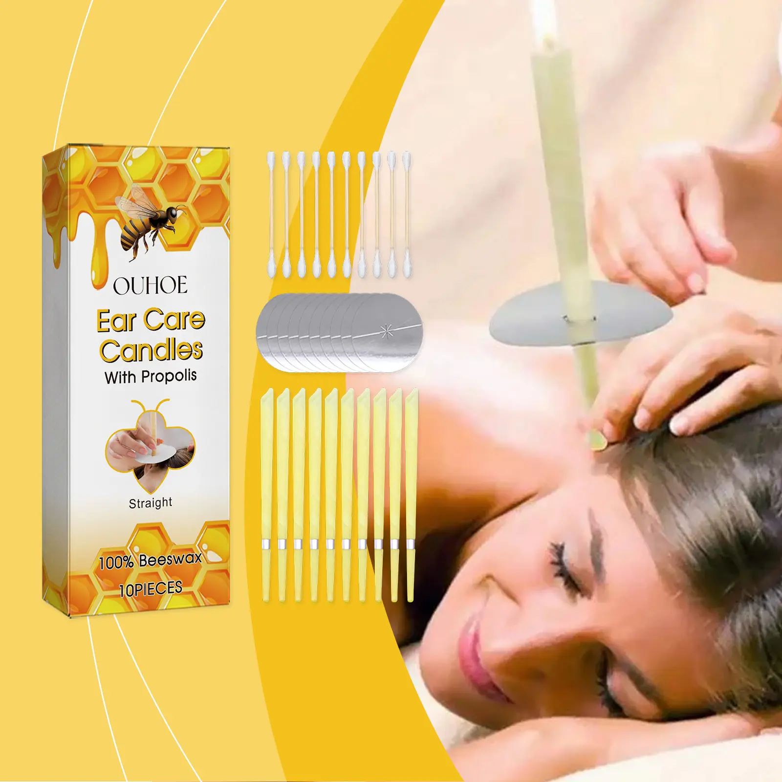 OUHOE Ear Candle Set For Soothing And Gentle Ear Cleansing Nourishing Care Honey Beeswax Ear Candle Set