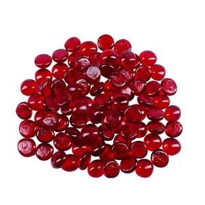 Red Flat Glass Marbles for Vases, Glass Gems Beads Pebbles Vase Filler (1 LB, Approx. 100 PCS)