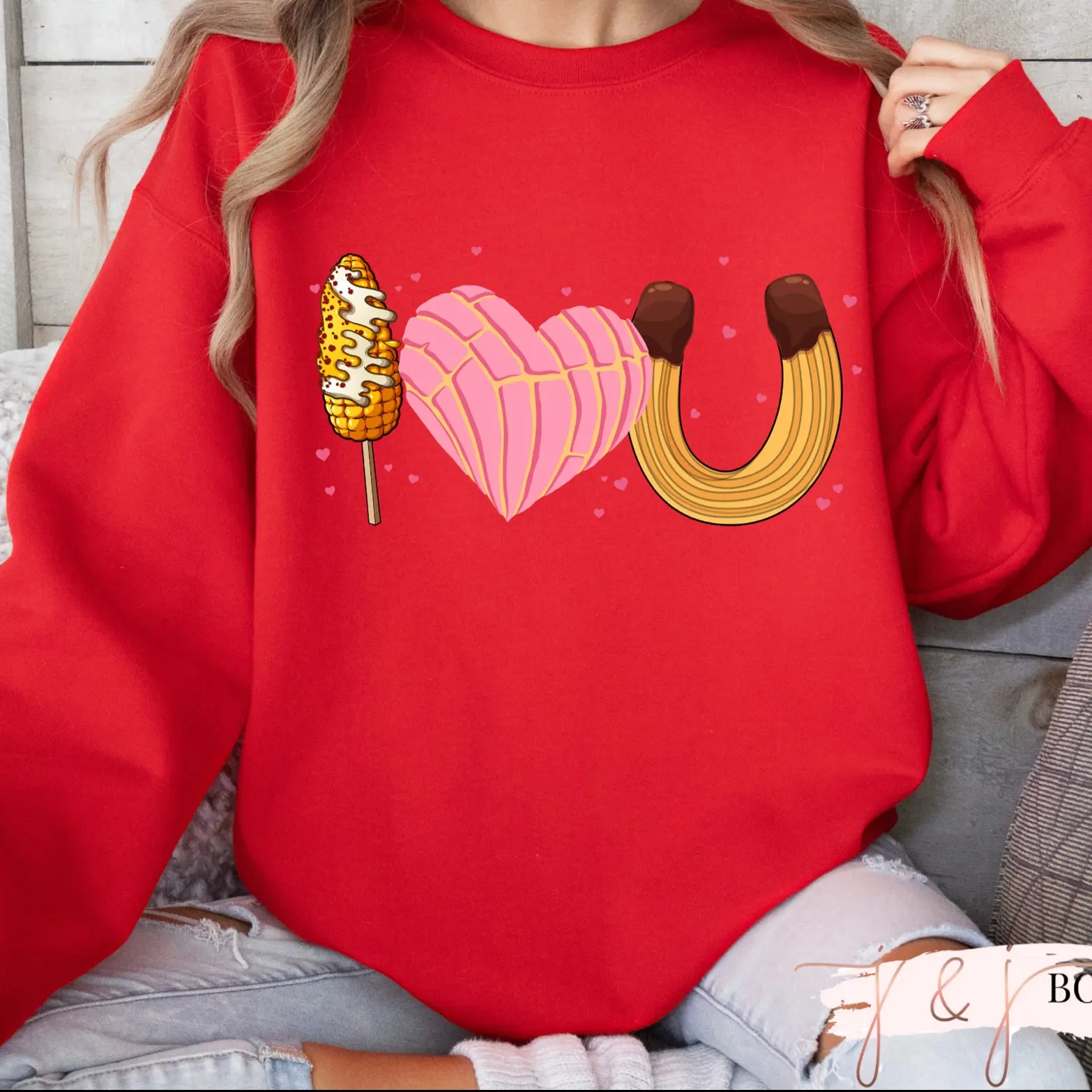 I Love You Elote Concha Churro Valentines Sweater