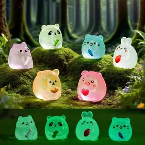 10-50pc Luminous Cat Pig Figurines Resin Miniature Animals Tiny Panda Rabbit Ornament Glow in Dark for Dollhouse Micro Landscape