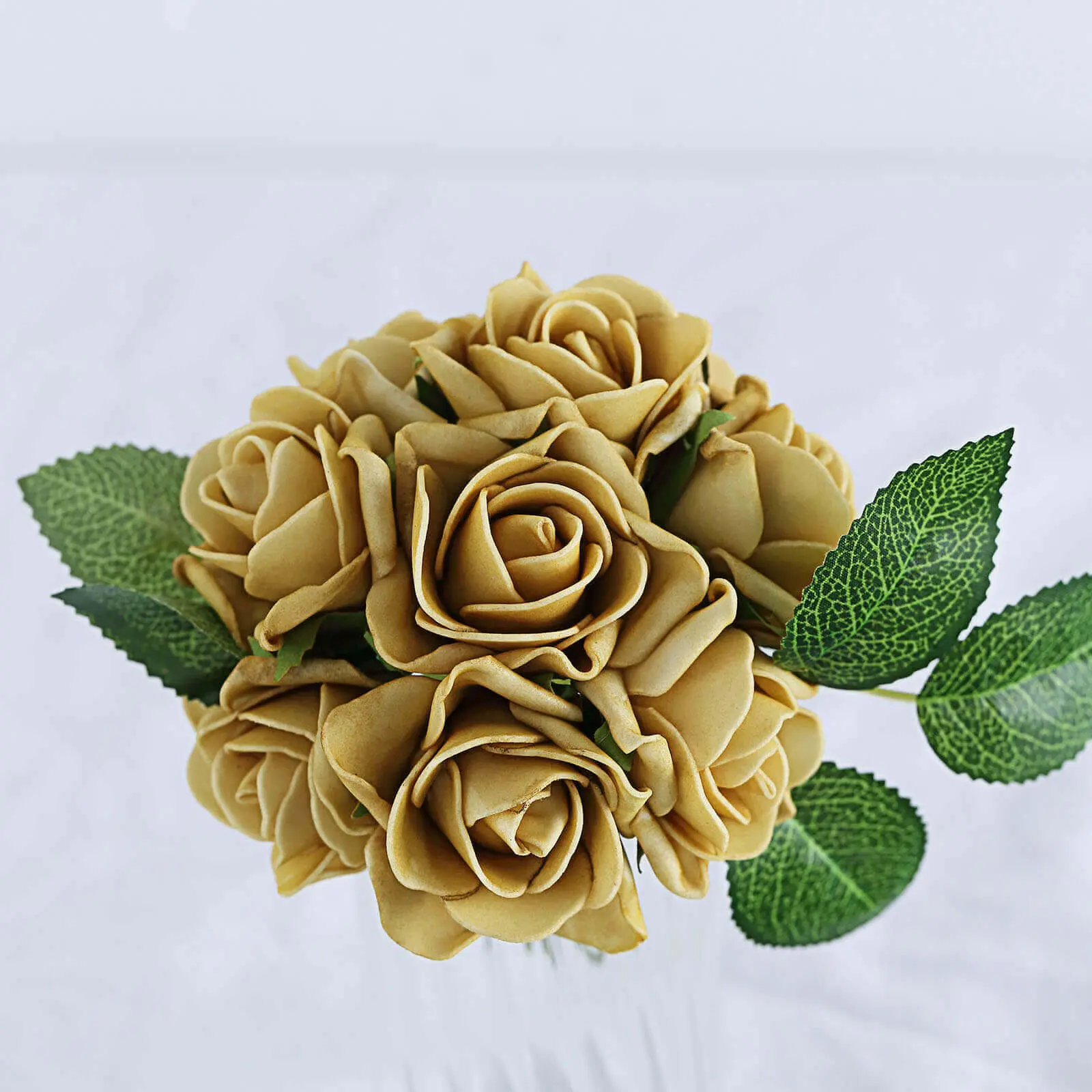 24 Gold Artificial Foam Roses with Stem Wire and 2" Leaves, Decor Ornaments for DIY Wedding Bouquets, Artificial Floral Plant DIY Fake Flowers for Home Decor, Diy Projects