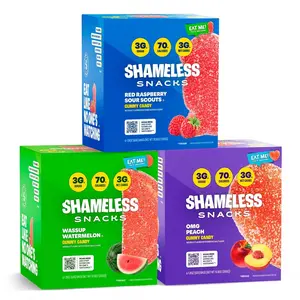 Shameless Snacks Red Raspberry Watermelon & Sour Peach 3 Pack Fan Favorites Bundle Healthy Low Carb Keto Gummies Vegan Candy Bulk