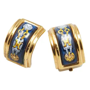 Pre-owned HERMÈS Zinc Alloy Small Leather Goods Email Cloisonné Earrings